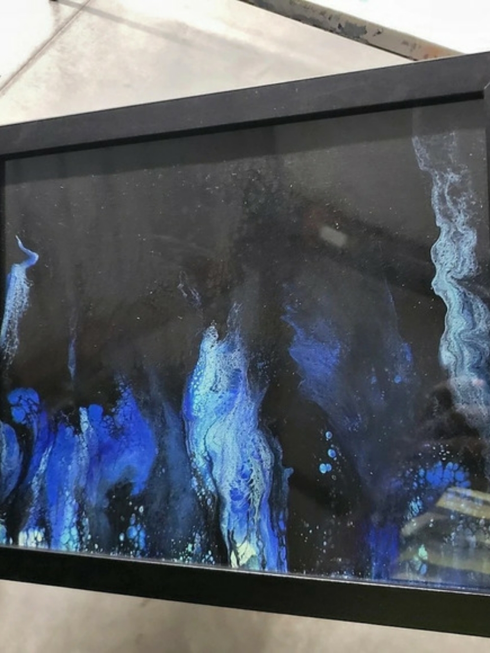 Abstract Blue & Black Framed Painting